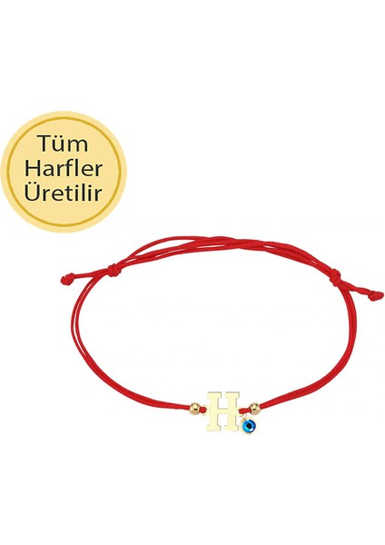 Ip Örgü 14K Altın Nazarlıklı H Harfli Bileklik