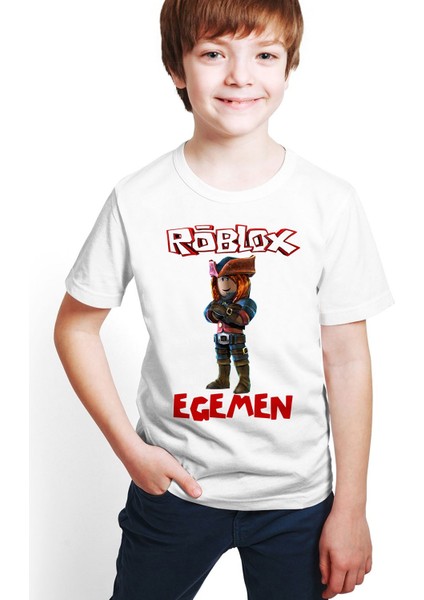 Kişiye Özel Isimli Roblox Baskılı Beyaz Unisex Çocuk T-Shirt M11