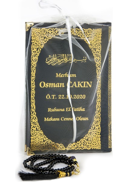 50 Adet - Isim Baskılı Ciltli Yasin Kitabı - Çanta Boy - 128 Sayfa - Inci Tesbihli - Siyah Renk - Mevlit Hediyesi