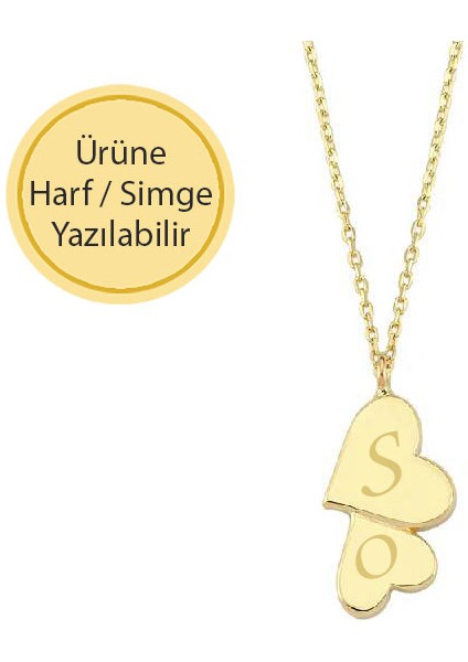 14 Ayar Altın Ikili Kalp Kolye