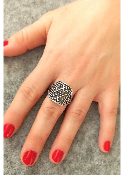 Antik Gümüş Kaplama Motif Şekilli El Yapımı Ayarlanabilir Yüzük fiyatları