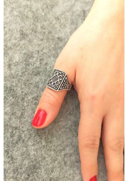 Antik Gümüş Kaplama Motif Şekilli El Yapımı Ayarlanabilir Yüzük modelleri