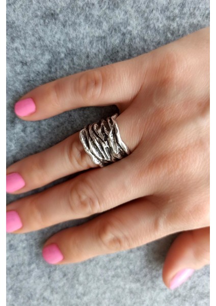 Antik Gümüş Kaplama Özel Şekilli El Yapımı Ayarlanabilir Yüzük fırsatları
