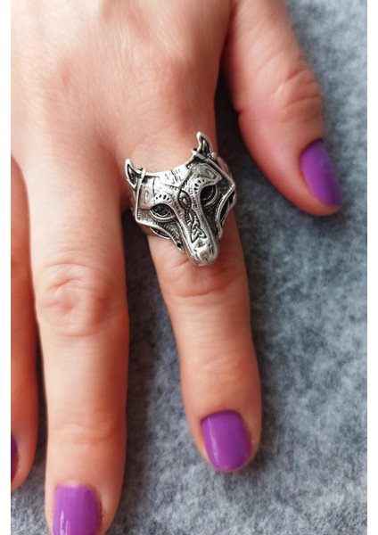 Antik Gümüş Kaplama Kurt Şekilli El Yapımı Ayarlanabilir Yüzük fiyatları