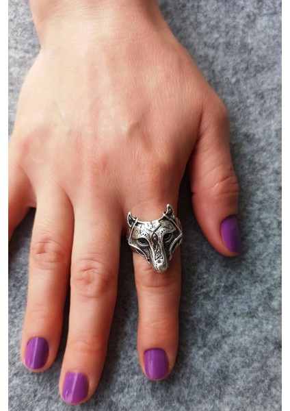 Antik Gümüş Kaplama Kurt Şekilli El Yapımı Ayarlanabilir Yüzük modelleri