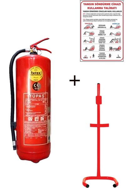 6KG TÜPAŞ YANGIN TÜPÜ,YANGIN TÜPÜ KULLANIM TALİMATI VE C TİPİ SEHPA 3LÜ SET