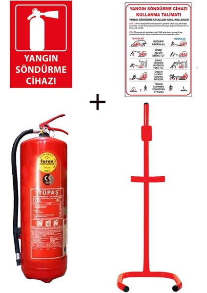 6KG TÜPAŞ YANGIN TÜPÜ,YANGIN TÜPÜ KULLANIM TALİMATI, YANGIN TÜPÜ LEVHASI, VE C TİPİ SEHPA 4LÜ SET
