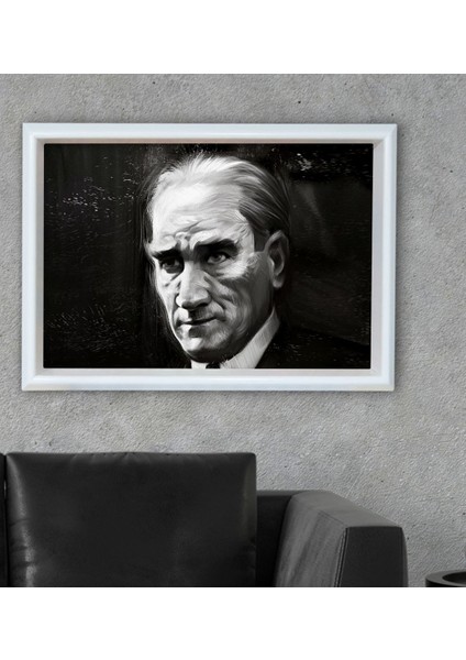 Gift Karakalem Atatürk Temalı Özel Ahşap Çerçeveli Tablo 46 x 66 cm -6