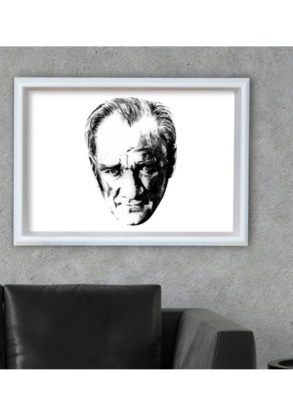 Gift Karakalem Atatürk Temalı Özel Ahşap Çerçeveli Tablo 46 x 66 cm -4
