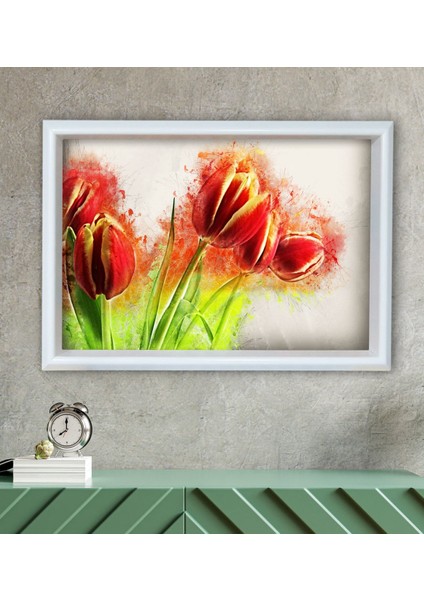 Gift Çiçekler Tasarımlı Özel Ahşap Çerçeveli Tablo 46 x 66 cm -6