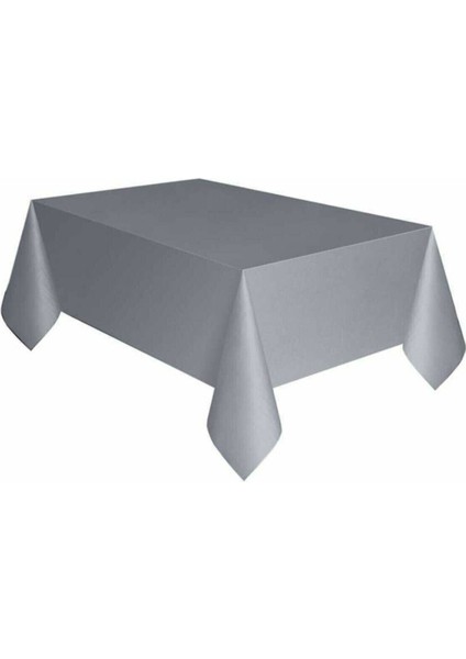 Gümüş Renk Kullan At 120X180 cm Doğum Günü Partisi Için Düz Silver Rengi Plastik Gri Masa Örtüsü