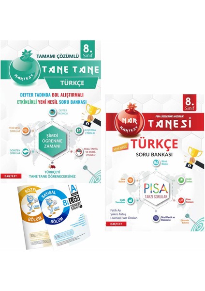 8. Sınıf Defter Tadında Tane Tane Türkçe ve Nartest Yayınevi Nar Tanesi Türkçe Altın Sorular