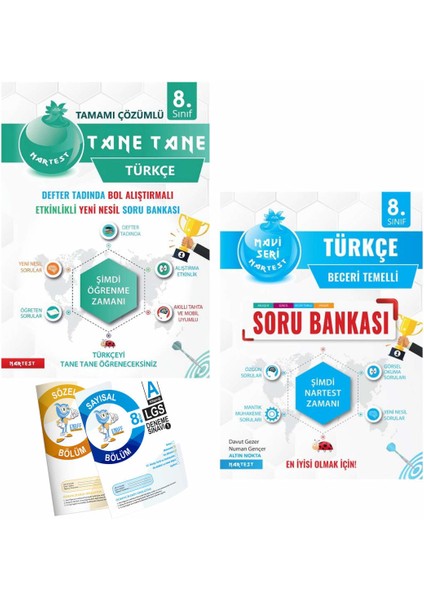 8. Sınıf Defter Tadında Tane Tane Türkçe ve Nartest Yayınevi Mavi Türkçe Soru Bankası