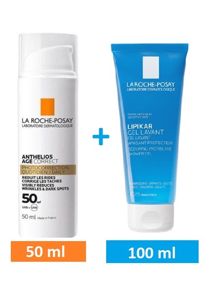 Anthelios Age Correct Daily Light Cream SPF50 50 ml - Lipikar Gel Lavant 100 ml - Set