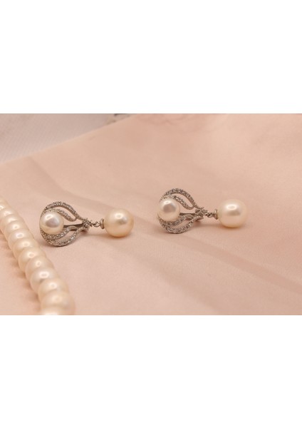 Pearls in Ocean Gümüş Gerçek Inci Kolye Bileklik Küpe Set Classic Serisi 231