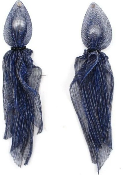 Nf s Butik Ipek Simli Şal & Suni Inci Tasarım Küpe - Lacivert