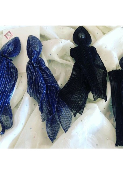 Nf s Butik Ipek Simli Şal & Suni Inci Tasarım Küpe - Lacivert