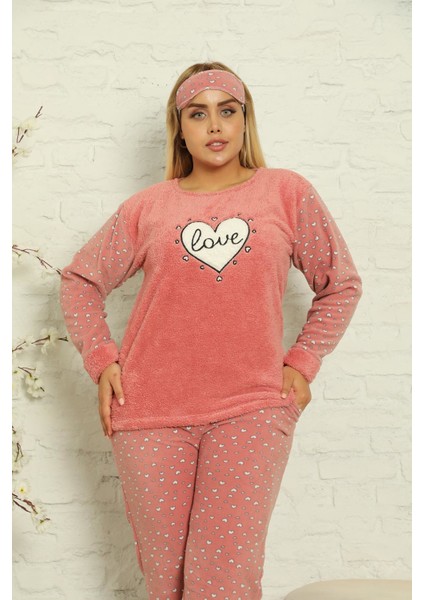 Kadın Uzun Kollu Cepli Polar Büyük Beden Pijama Takımı