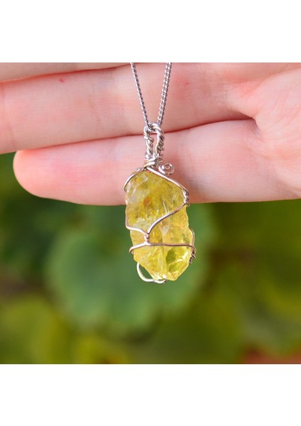 Limon Kuvars Taşı Ham Kolye - Tel Sargılı