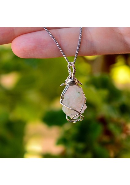 Ham Morganit Taşı Kolye - Tel Sargılı