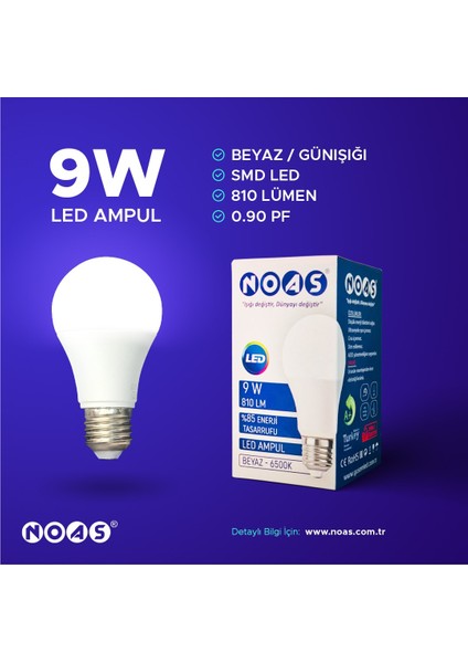 9 Watt LED Ampul 10 Lu Paket Noas