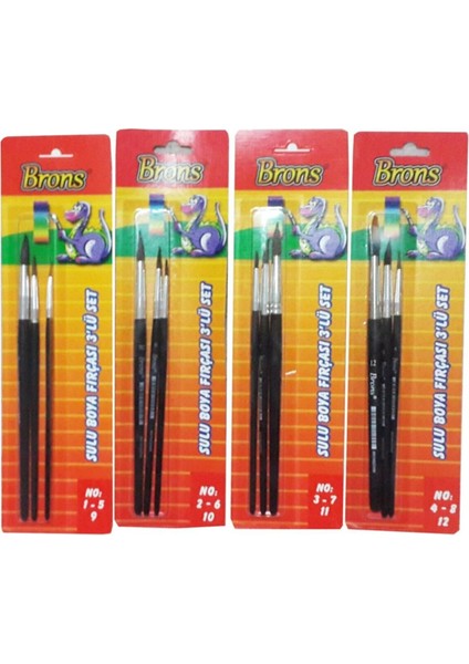 Brons Sulu Boya Fırçası Sulu Boya Fırçası No: 1-2-3-4-5-6-7-8-9-10-11-12 Tam Set 1-5-9 2-6-10 3-7-11 4-8-12