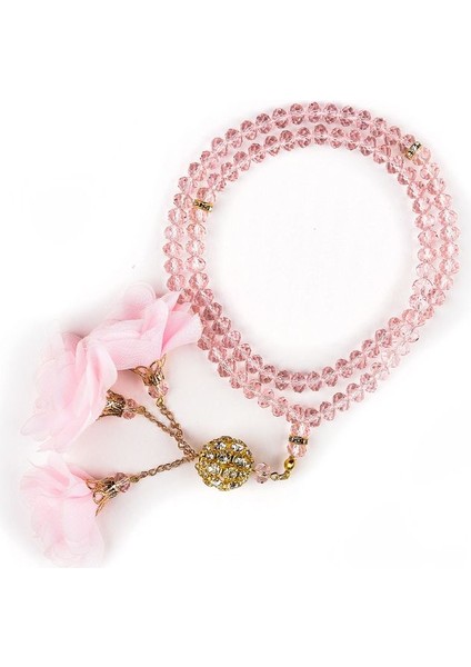 Çiçekli Tasarım Kristal Tespih (Taşlı) Pembe