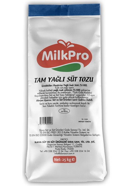 Tam Yağlı Süt Tozu 25 kg