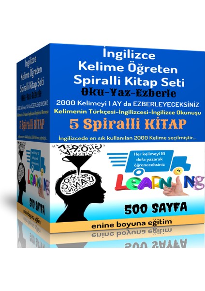 Enine Boyuna Eğitim İngilizce Kelime Öğreten Spiralli Kitap Seti (5 Süper Kitap)