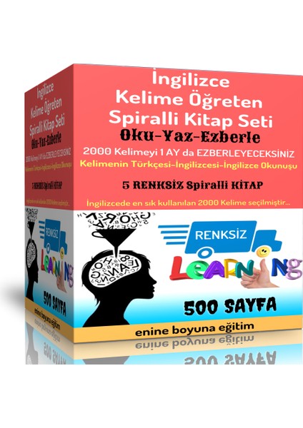 Enine Boyuna Eğitim Ingilizce Kelime Öğreten Spiralli Kitap Seti (5 Süper Renksiz Kitap)
