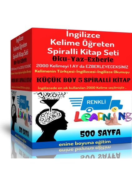 Enine Boyuna Eğitim Ingilizce Kelime Öğreten Kitap Seti (Küçük Boy 5 Spiralli Kitap)