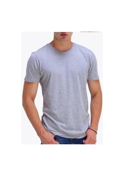 T-Shirt Bisiklet Yaka Kısakol Pamuk Cepli Gri