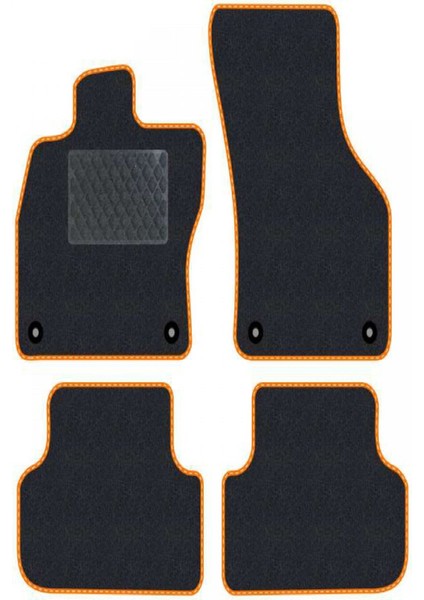 Renault Kangoo 2 2008-2014 Siyah Halı Turuncu Kenar Baklava Topuk 2250 gr Paspas
