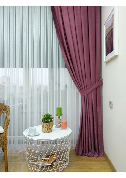 Gül Kurusu Düz Renk Pileli Soft Fon Perde, 1/2 Seyrek Pile, Tek Kanat 50 x 270 cm