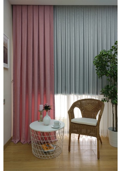 Pembe Düz Renk Pileli Soft Fon Perde, 1/2 Seyrek Pile, Tek Kanat 50 x 270 cm
