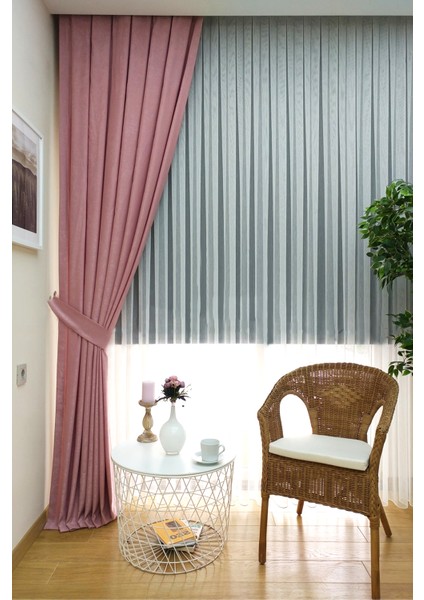 Pembe Düz Renk Pileli Soft Fon Perde, 1/2 Seyrek Pile, Tek Kanat 50 x 270 cm fiyatları