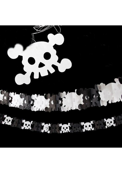 Halloween Siyah Beyaz Renk Kurukafa Kağıt Figürlü Asma Ip Süs