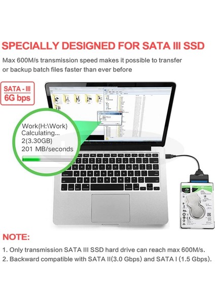 4706 USB 3.0 Yüksek Hızlı 2.5 Inç Sata SSD ve HDD Harddisk Kablosu 50CM