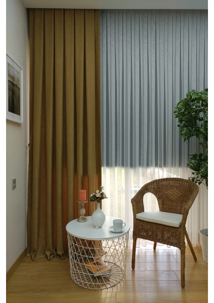 Deve Tüyü Düz Renk Pileli Soft Fon Perde, 1/2,5 Normal Pile, Tek Kanat 90 x 240 cm