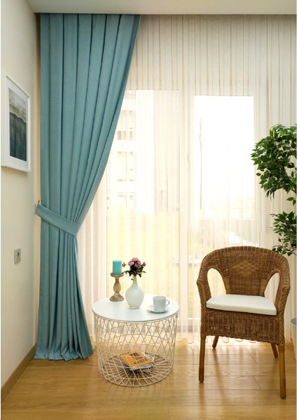 Mint Düz Renk Pileli Soft Fon Perde, 1/2 Seyrek Pile, Tek Kanat 50 x 240 cm