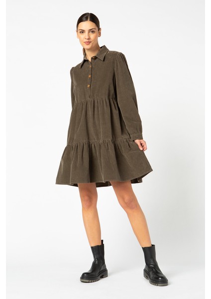 Vıgoss Kadın Gömlek Yaka Volanlı Kadife Elbise 16453-70086 fiyatları