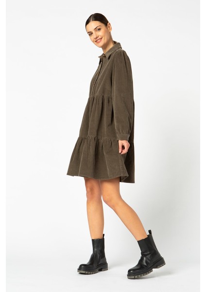 Vıgoss Kadın Gömlek Yaka Volanlı Kadife Elbise 16453-70086 modelleri