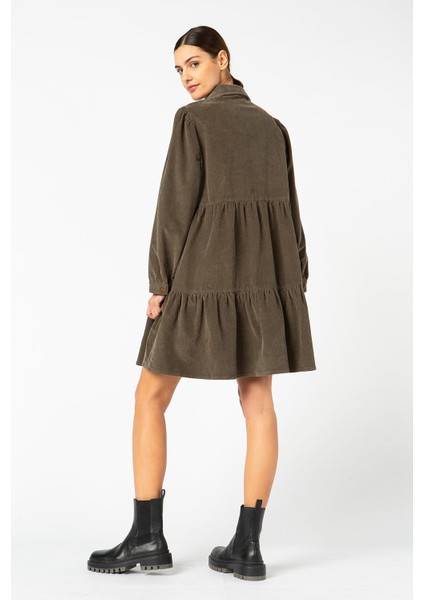 Vıgoss Kadın Gömlek Yaka Volanlı Kadife Elbise 16453-70086 fırsatları