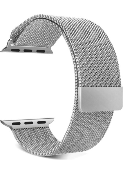 Apple Watch Uyumlu Seri 1 2 3 42 Mm İçin Mıknatıslı Metal Milanese Kordon Gümüş