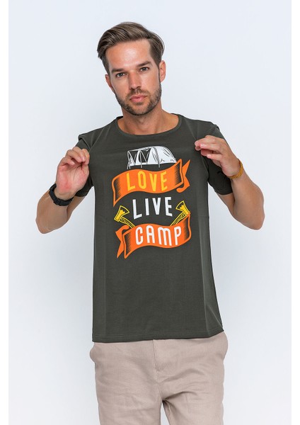 Love, Live, Camp Baskılı Kamp Tişörtü