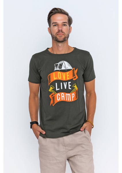 Love, Live, Camp Baskılı Kamp Tişörtü fiyatları