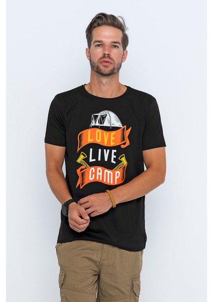 Love, Live, Camp Baskılı Kamp Tişörtü