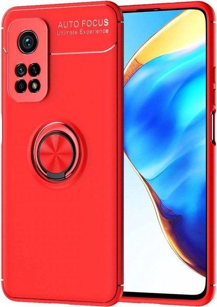 Xiaomi Mi 10T Kılıf Manyetik Kamera Korumalı Yüzüklü Standlı Yumuşak Silikon Ravel Kırmızı