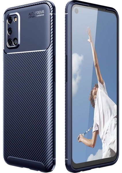 Oppo A92 Kılıf Kamera Korumalı Negro Karbon Silikon Lacivert