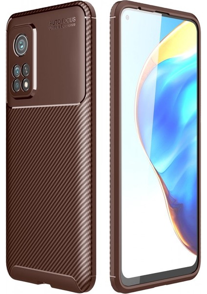 Xiaomi Mi 10T Kılıf Kamera Korumalı Negro Karbon Silikon Kahverengi